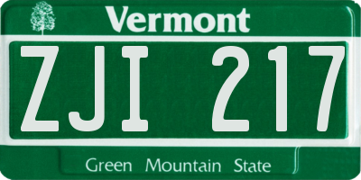 VT license plate ZJI217