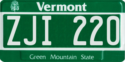 VT license plate ZJI220