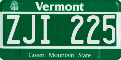 VT license plate ZJI225