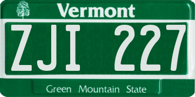 VT license plate ZJI227