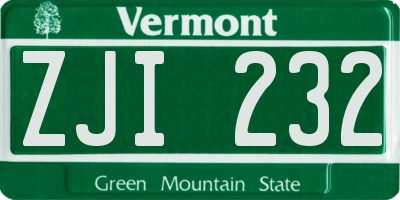 VT license plate ZJI232