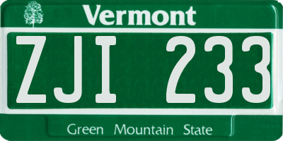 VT license plate ZJI233