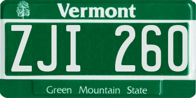 VT license plate ZJI260