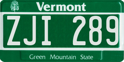 VT license plate ZJI289