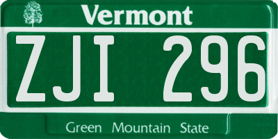 VT license plate ZJI296