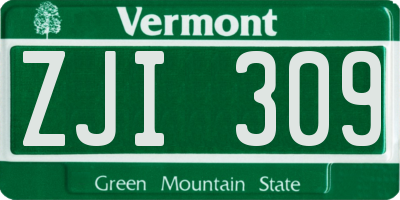VT license plate ZJI309