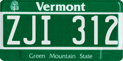VT license plate ZJI312