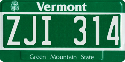 VT license plate ZJI314