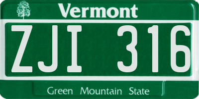 VT license plate ZJI316