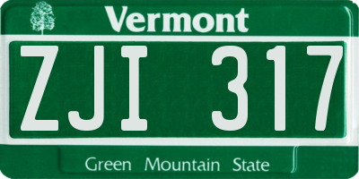 VT license plate ZJI317