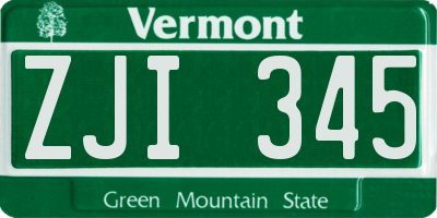 VT license plate ZJI345