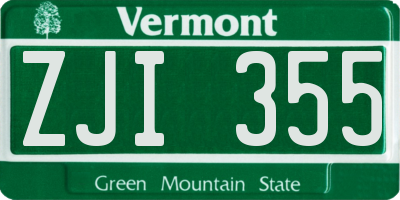 VT license plate ZJI355