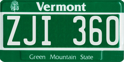 VT license plate ZJI360