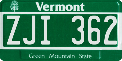 VT license plate ZJI362