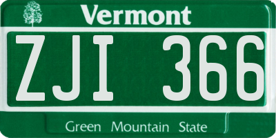 VT license plate ZJI366