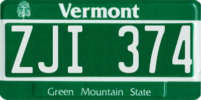 VT license plate ZJI374