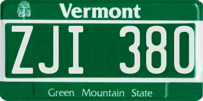 VT license plate ZJI380
