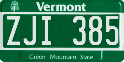 VT license plate ZJI385