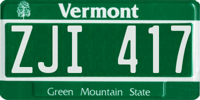 VT license plate ZJI417