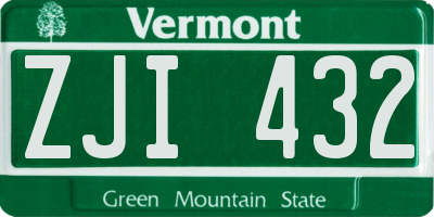 VT license plate ZJI432