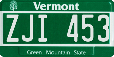 VT license plate ZJI453