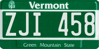 VT license plate ZJI458