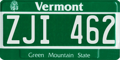VT license plate ZJI462