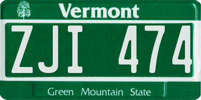 VT license plate ZJI474