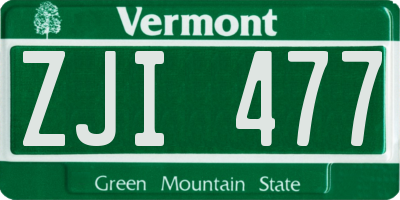 VT license plate ZJI477