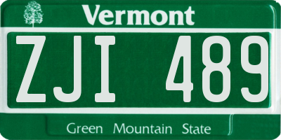 VT license plate ZJI489