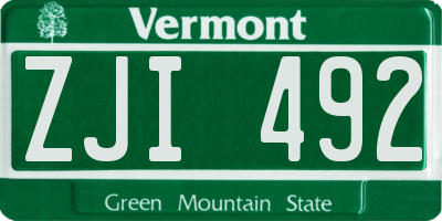 VT license plate ZJI492