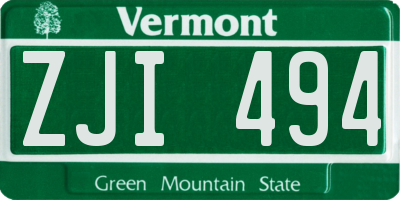 VT license plate ZJI494