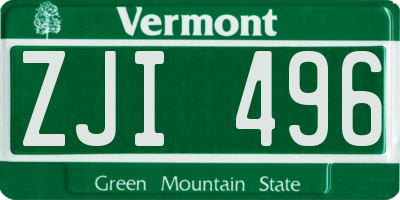 VT license plate ZJI496