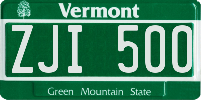 VT license plate ZJI500