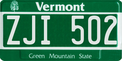 VT license plate ZJI502