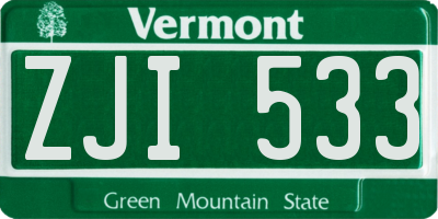 VT license plate ZJI533