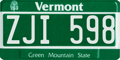 VT license plate ZJI598
