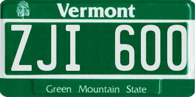 VT license plate ZJI600