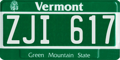 VT license plate ZJI617
