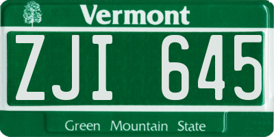 VT license plate ZJI645