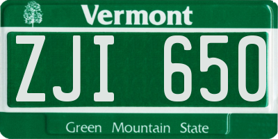 VT license plate ZJI650