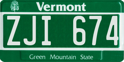 VT license plate ZJI674