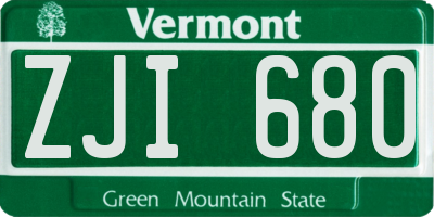 VT license plate ZJI680