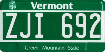 VT license plate ZJI692