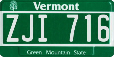 VT license plate ZJI716