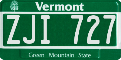VT license plate ZJI727