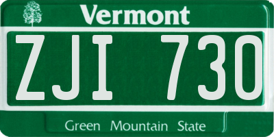 VT license plate ZJI730