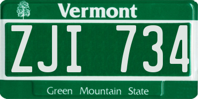 VT license plate ZJI734