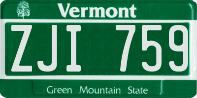 VT license plate ZJI759