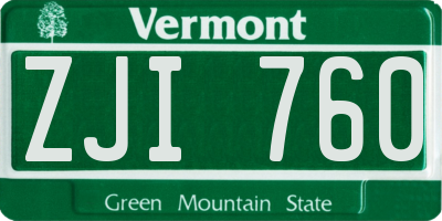 VT license plate ZJI760